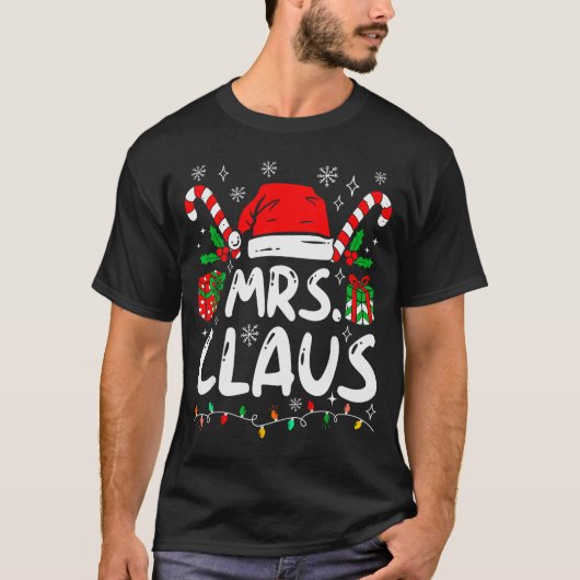 Mr And Mrs Claus Santa Hat Couples Family Christma T-shirt (Voorkant)
