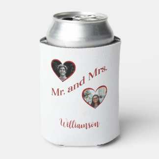 Mr. and Mrs. Custom Last Name Photo Double Hearts Blikjeskoeler