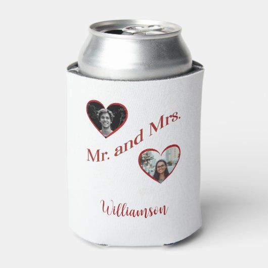 Mr. and Mrs. Custom Last Name Photo Double Hearts Blikjeskoeler (Blikje Voorkant)