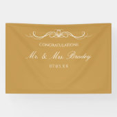 Mr and Mrs Elegant Script Gold Wedding Backdrop Spandoek (Horizontaal)