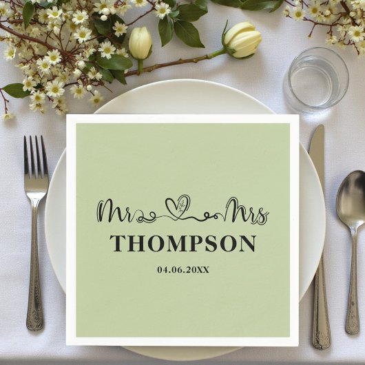 Mr and Mrs Elegant Simple | Sage Green Servet