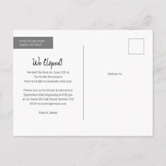 Mr. and Mrs. Eloped Wedding Photo Announcement Aankondigingskaart (Achterkant)