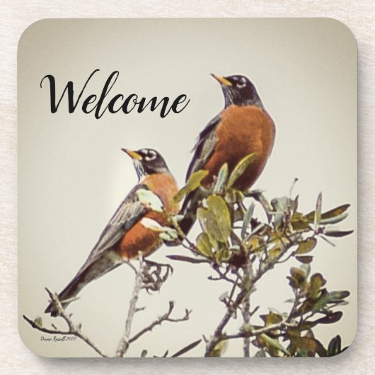 "Mr and Mrs Robin" hard plastic onderzetter (Voorkant)