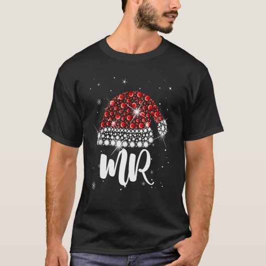 Mr And Mrs Santa Hat Christmas Couples Matching Pa T-shirt (Voorkant)
