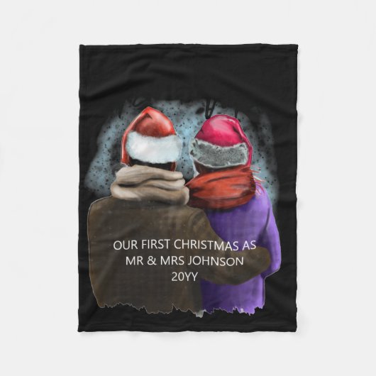 Mr And Mrs Script Couples Christmas T Shirt  Fleece Deken (Voorkant)