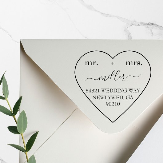 Mr and Mrs Trendy Heart Modern Script Typography Rubberstempel