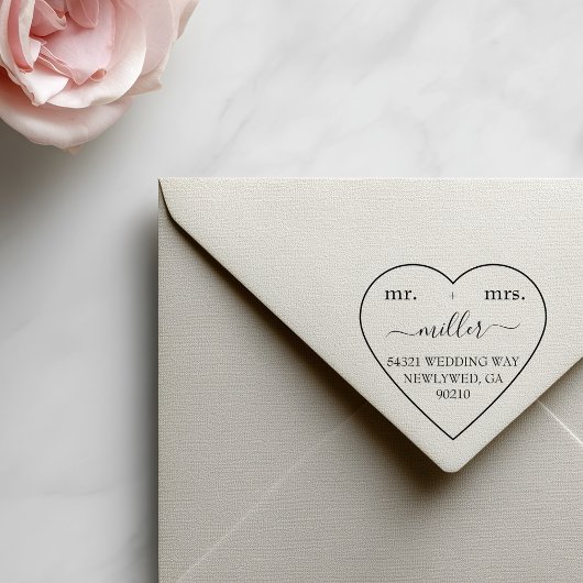 Mr and Mrs Trendy Heart Modern Script Typography Rubberstempel