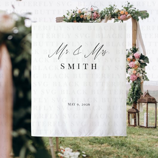 Mr and Mrs Wedding Backdrop Banner | Elegant  Wandkleed
