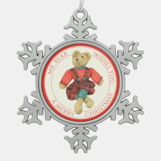 MR BEER Pewter Sneeuwvlok Ornament + Tekst (Voorkant)