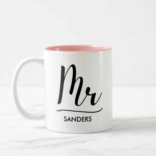 Mr Black Modern Script Monogram Boda Tweekleurige Koffiemok (Links)