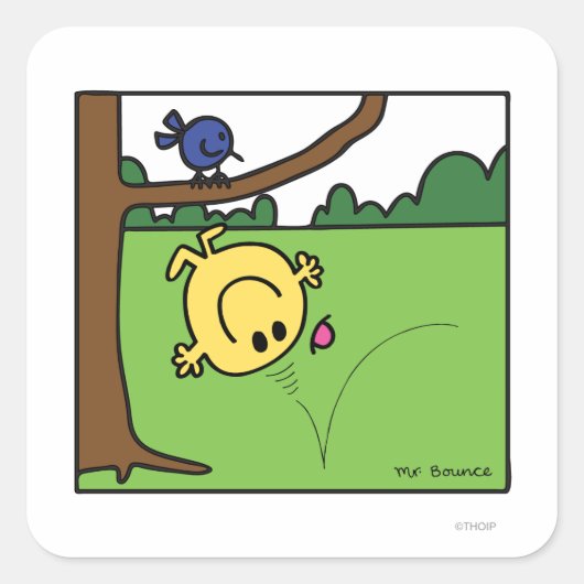Mr. Bounce in het park Vierkante Sticker (Voorkant)