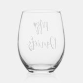 Mr. bruidegoms naam zwarte typografie en hart brui wijnglas zonder voet (Achterkant)