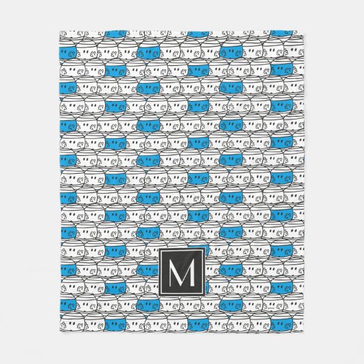 Mr Bump | Blauw patroon | Monogram Fleece Deken (Voorkant)