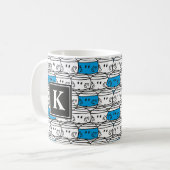 Mr Bump | Blauw patroon | Monogram Koffiemok (Voorkant links)