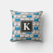 Mr Bump | Blauw patroon | Monogram Kussen (Voorkant)