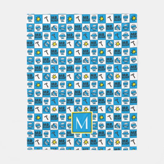 Mr Bump | Mozaïek in blauw patroon | Monogram Fleece Deken (Voorkant)