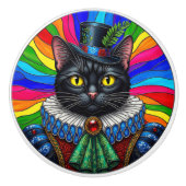 Mr Cat, Victorian Black Cat in Hat  Keramische Knop (Voorkant)