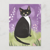 Mr Chonk | Tuxedo Cat Paarse Waterverf Briefkaart (Voorkant)