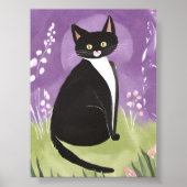Mr. Chonk | Tuxedo Cat Purple Watercolor Poster (Voorkant)