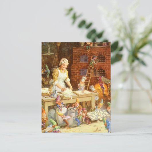 Mr Claus en Santa's Elves bakken koekjes Feestdagenkaart (Staand voorkant)