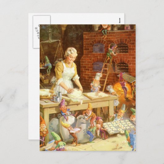 Mr Claus en Santa's Elves bakken koekjes Feestdagenkaart (Voorkant / Achterkant)