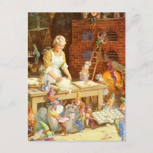 Mr Claus en Santa's Elves bakken koekjes Feestdagenkaart (Voorkant)