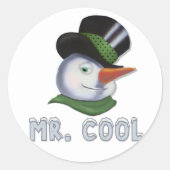 Mr Cool - Sneeuwman Ronde Sticker (Voorkant)