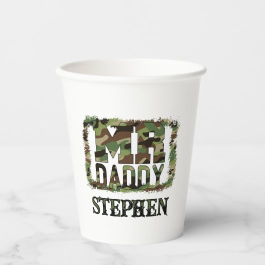 Mr. Daddy Camouflage Design met aangepaste naam Papieren Bekers (Voorkant)