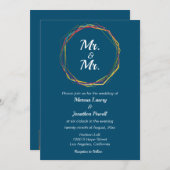 Mr. & de heer Gay Wedding Invitation Rainbow Paars Kaart (Voorkant / Achterkant)