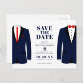 Mr. & de heer Modern Wedding Navy Tux - Bewaar de  Briefkaart (Voorkant / Achterkant)