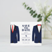 Mr. & de heer Modern Wedding Navy Tux - Bewaar de  Briefkaart (Staand voorkant)