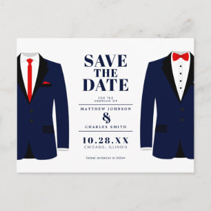 Mr. & de heer Modern Wedding Navy Tux - Bewaar de  Briefkaart