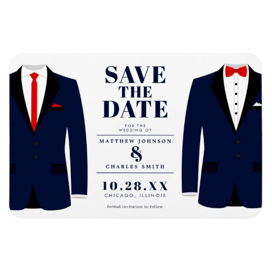 Mr. & de heer Modern Wedding Navy Tux - Bewaar de  Magneet (Horizontaal)