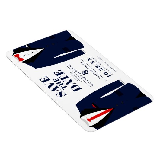 Mr. & de heer Modern Wedding Navy Tux - Bewaar de  Magneet (Rechterzijde)