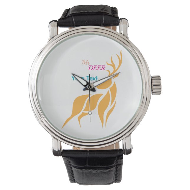 Mr. Deer Grafisch – Rustieke Bosstijl Horloge (Voorkant)