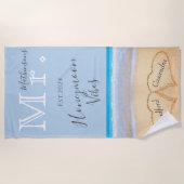 Mr. Dusty Blue Beach bruiloft 2 harten zand | Zijn Strandlaken (Voorkant)