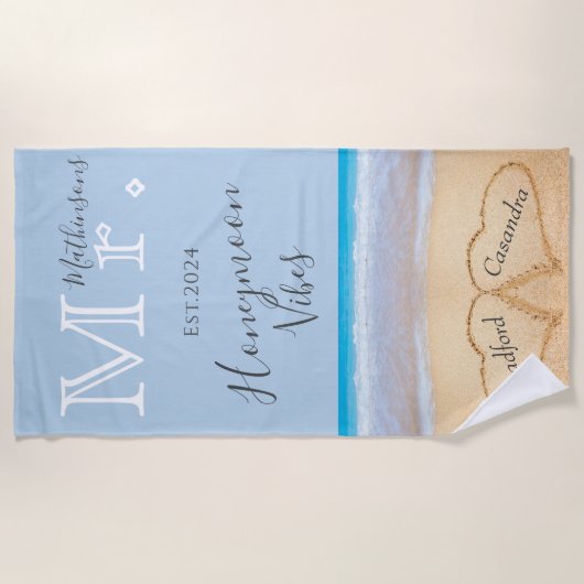 Mr. Dusty Blue Beach bruiloft 2 harten zand | Zijn Strandlaken (Voorkant)