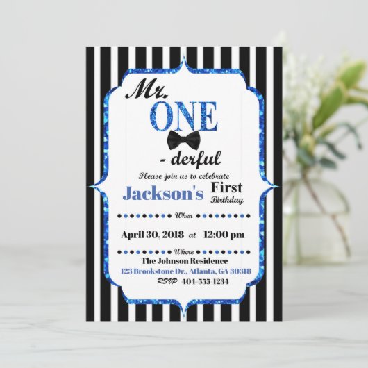 Mr. EENderful eerste verjaardag uitnodiging (Staand voorkant)