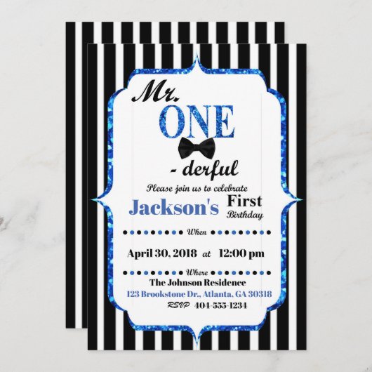 Mr. EENderful eerste verjaardag uitnodiging (Voorkant / Achterkant)