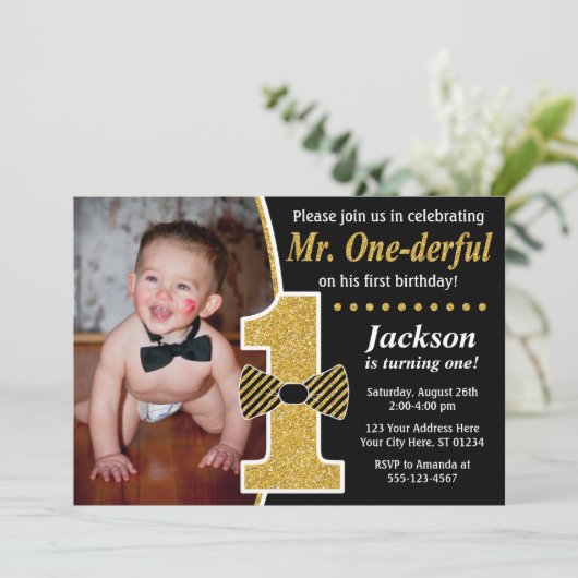 Mr. EENderful Verjaardag Uitnodiging met Foto (Staand voorkant)