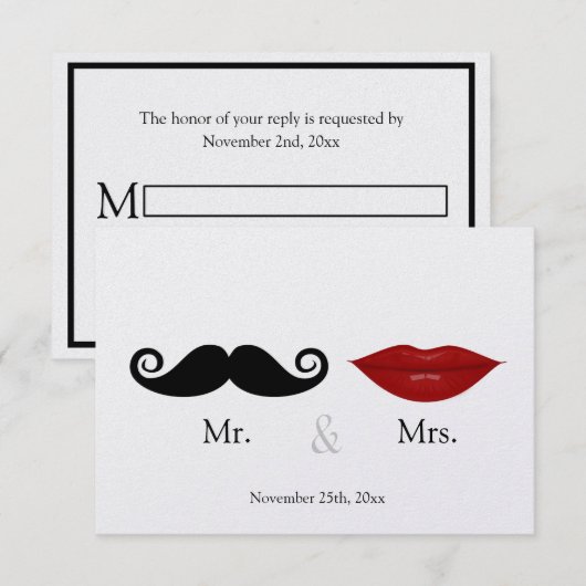 Mr. en de RSVP-weddenschap tussen mevrouw (Lips en RSVP Kaartje (Voorkant / Achterkant)