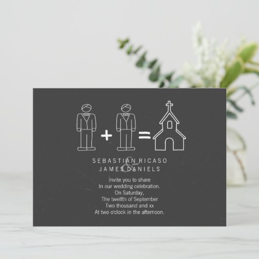 Mr en Doodle Church Chalkboard Gay Wedding Kaart (Staand voorkant)