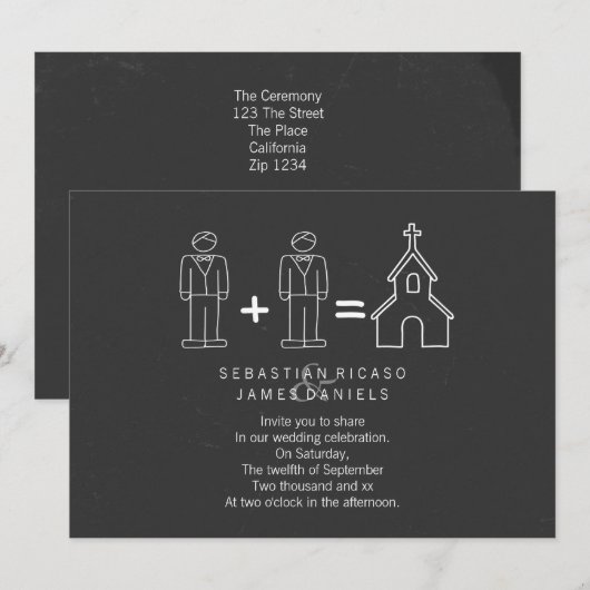 Mr en Doodle Church Chalkboard Gay Wedding Kaart (Voorkant / Achterkant)