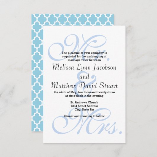 Mr. en mevrouw Blue - 3x5 Wedding Invitation Kaart (Voorkant / Achterkant)