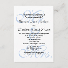 Mr. en mevrouw Blue-3x5 Wedding & Reception Invita Kaart