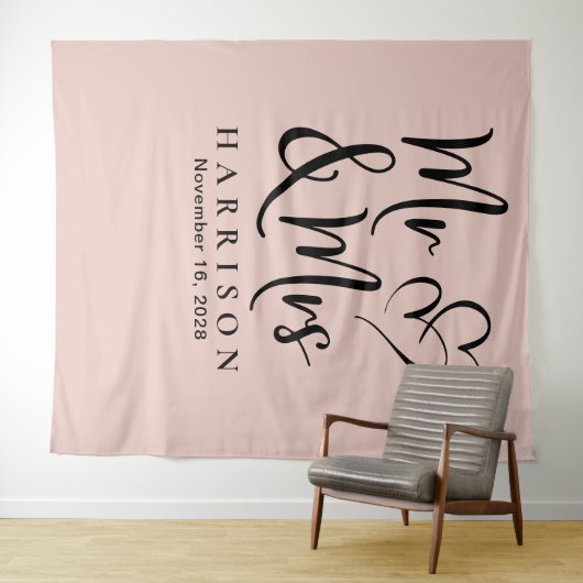 Mr en mevrouw Blush Roze Bruiloft Wandkleed (In Situ (horizontaal))
