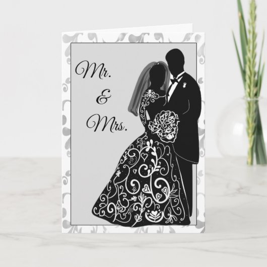 Mr. en mevrouw Bride Groom Silhouette felicitaties Kaart (Voorkant)