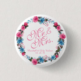 Mr. en mevrouw Elegant Floral Wedding Button