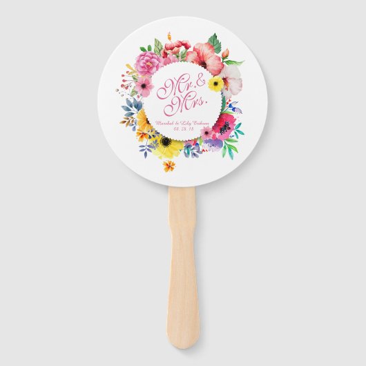 Mr. en mevrouw Elegant Floral Wedding | Hand Fan Handwaaier (Voorkant)