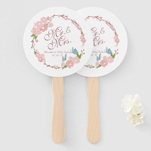Mr. en mevrouw Elegant Floral Wedding | Hand Fan Handwaaier (Voorkant en achterkant)